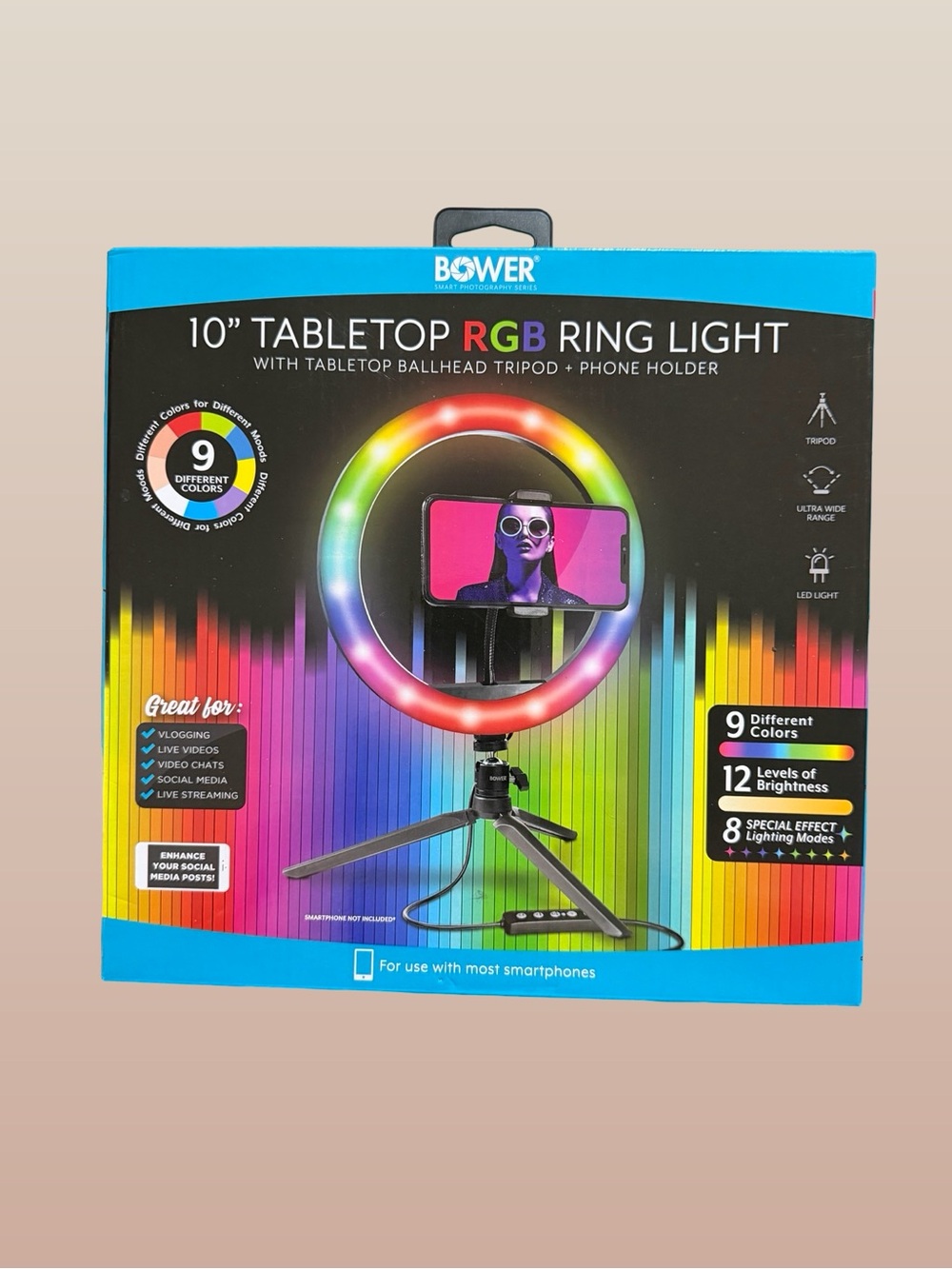 10" RGB Tabletop Ring Light with Phone Holder by Bower